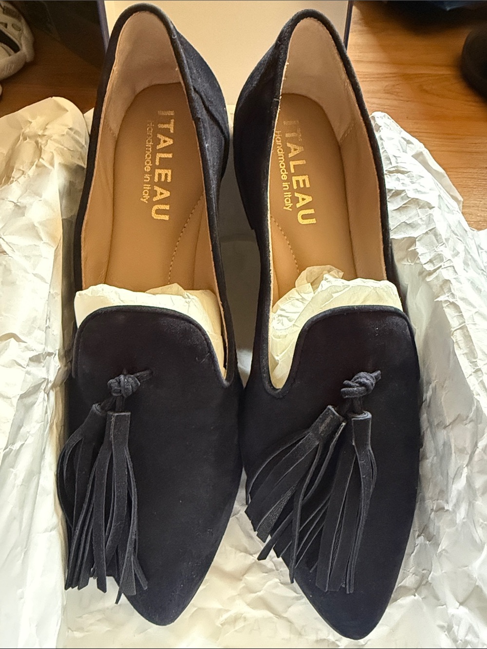 Italeau Navy Blue Suede Tassel Loafers - Women